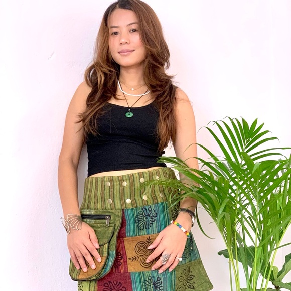 Patchwork Cotton Wrap Skirt with Blockprint - Picture 10 of 13